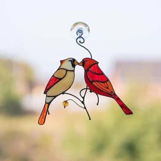 🔥 Pair of Cardinal bird stained ornament